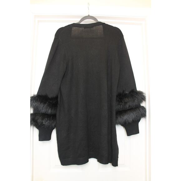 Chico’s Black Faux Fur Cuff Cardigan – Size 2 - Picture 3 of 5